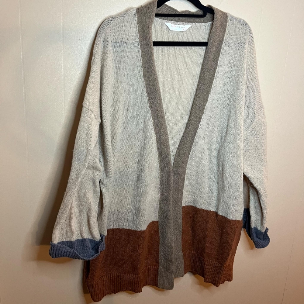Belle Du Jour Plus Size Long Sleeve Neutral Color Block 3X Cardigan